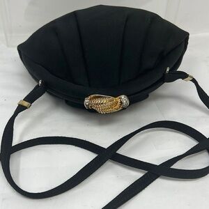 Rodo Black Crepe Top Frame Snap Closure Shoulder Evening Bag